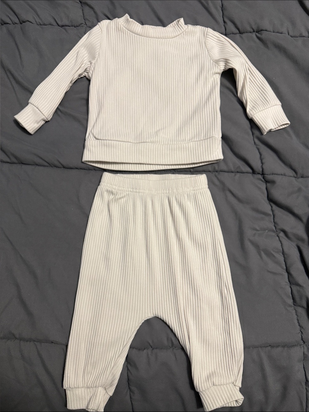 chick pea Ribbed Two-Piece  Set in Cream
